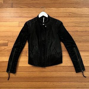 Free People Cool & Clean Vegan Suede Moto Jacket Black Size 6